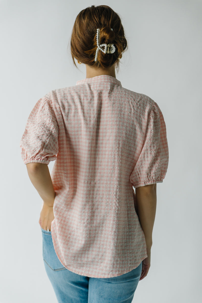 The Brinkley Gingham Puff Sleeve Blouse in Pink