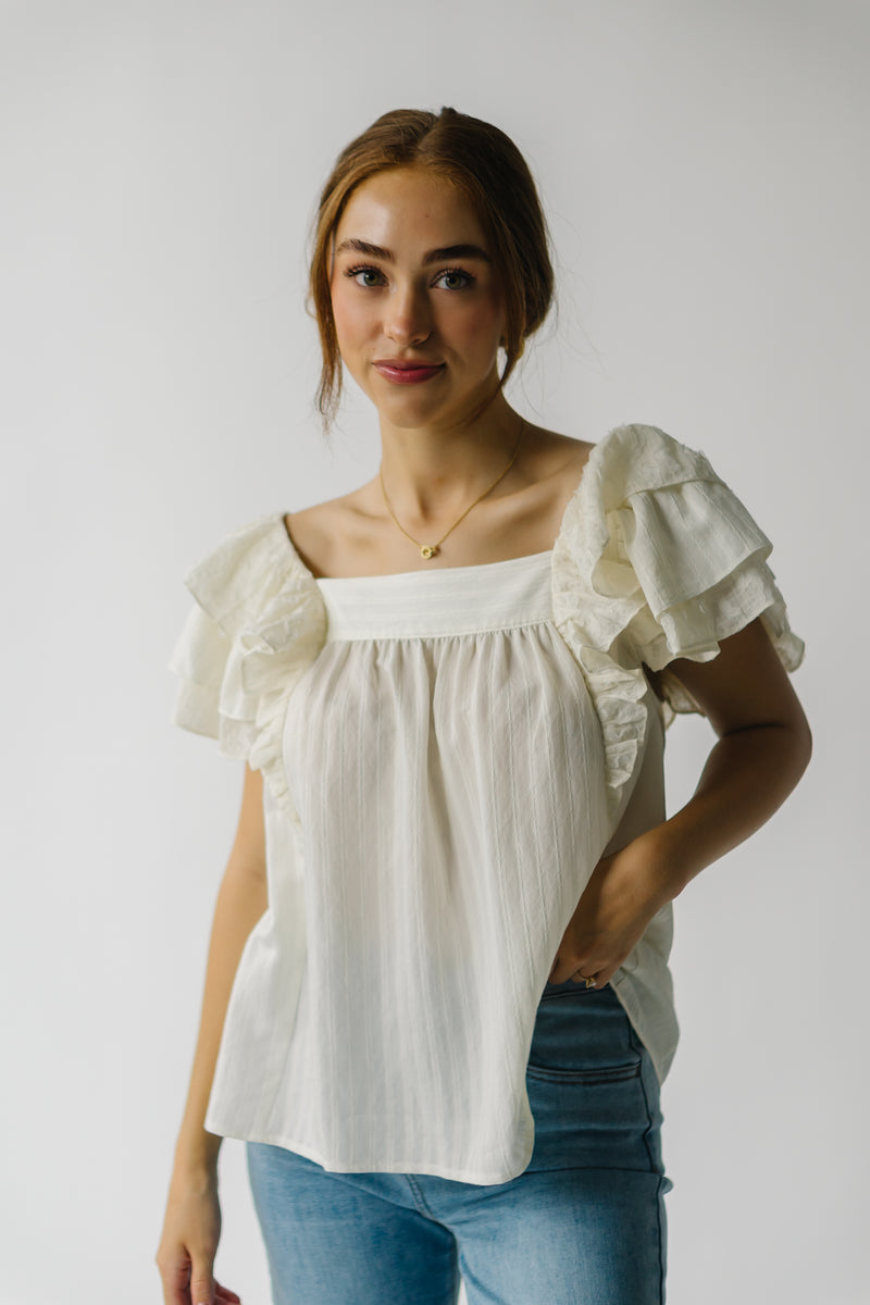 The Markelle Ruffle Sleeve Blouse in Off White