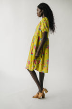 The Antonio Bubble Sleeve Midi Dress in Mustard Floral