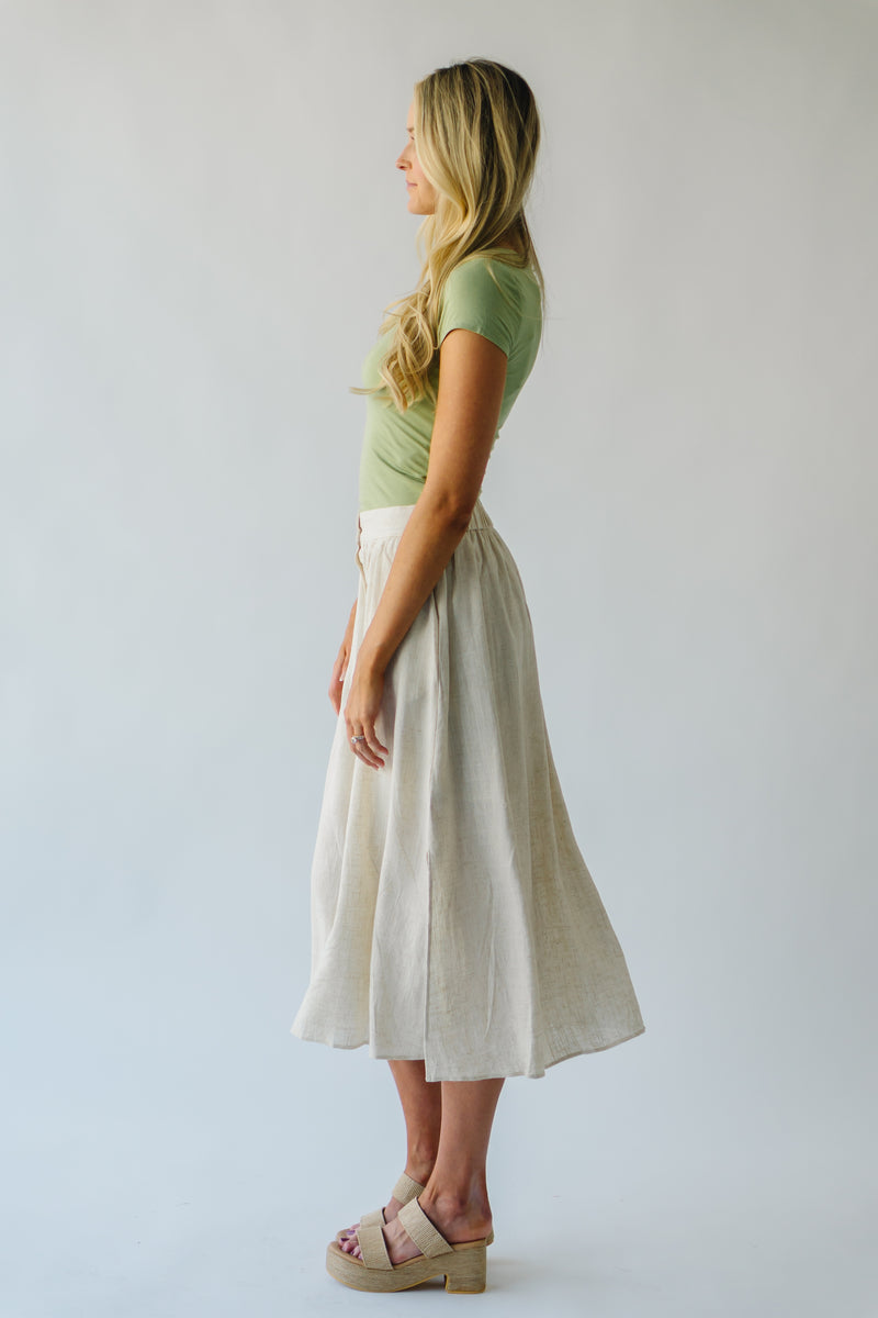 The Epling Button Front Midi Skirt in Natural