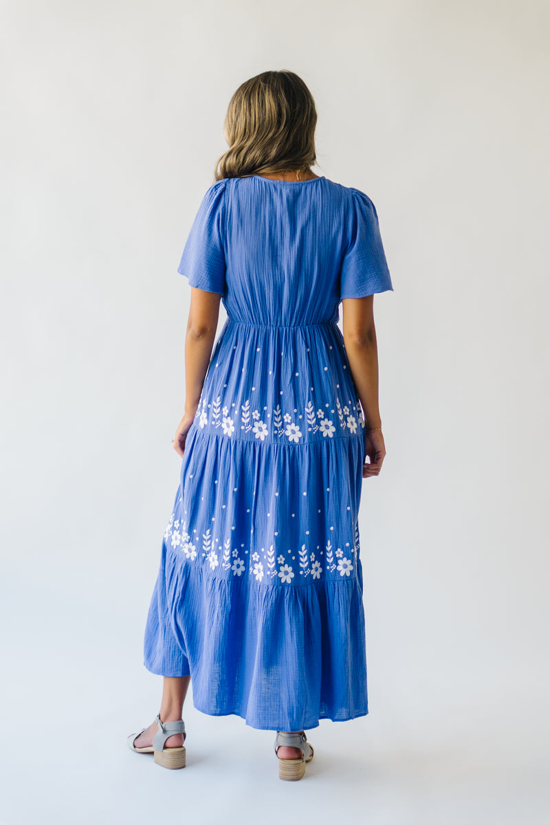 The Vonnie Embroidered Detail Maxi Dress in Paris Blue