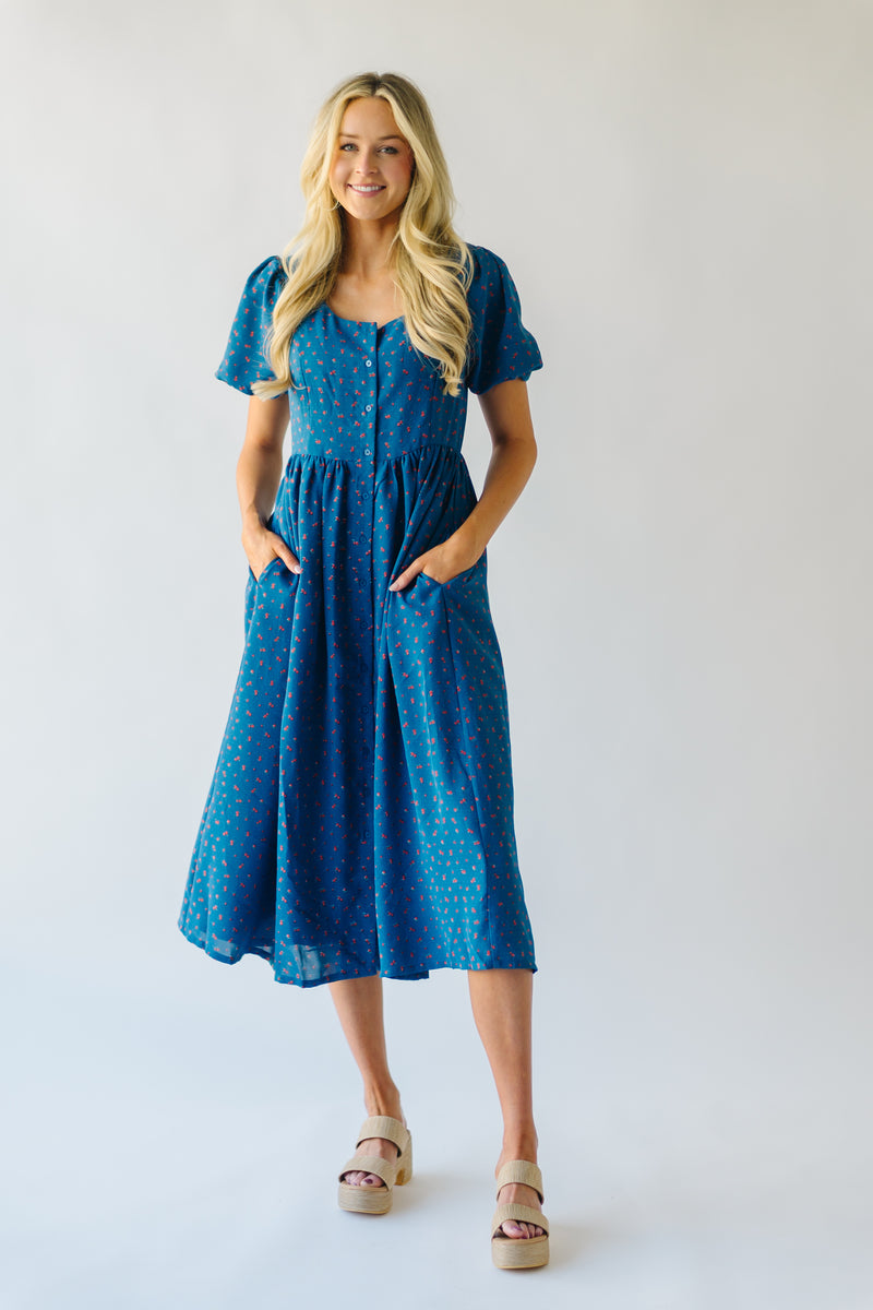 The Tullis Button-Up Printed Midi Dress in Blue