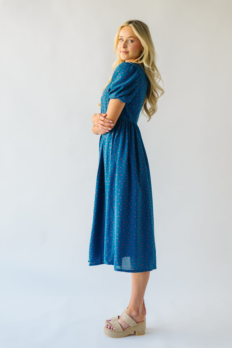 The Tullis Button-Up Printed Midi Dress in Blue