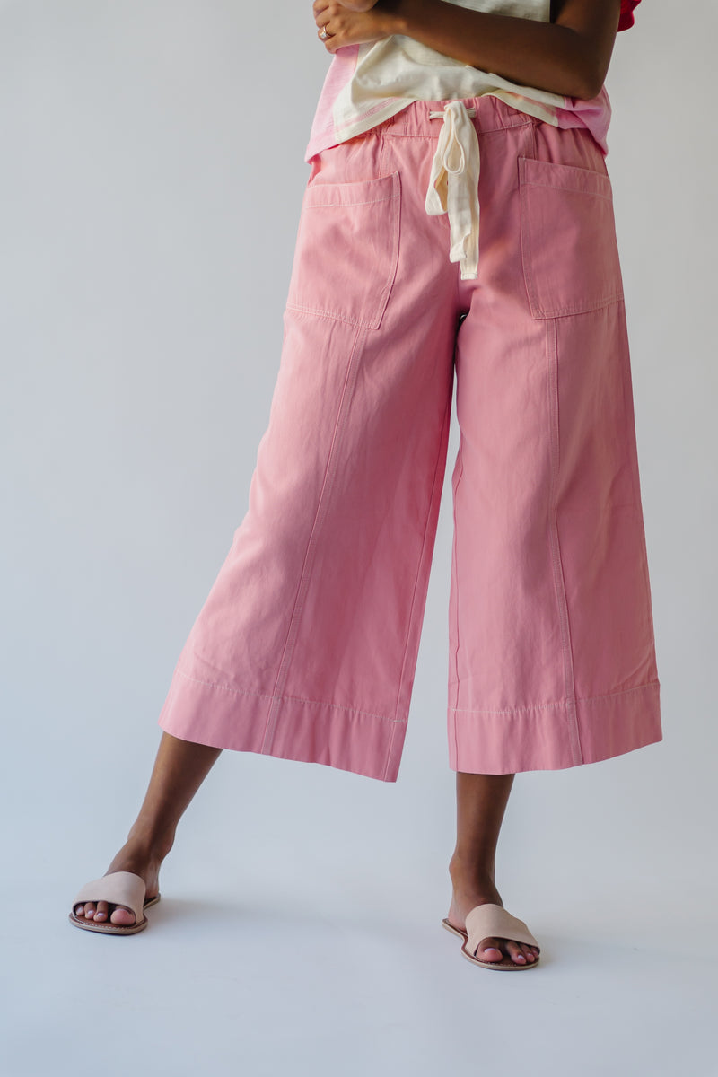 The Suria Drawstring Wide Leg Pant in Peach Pink