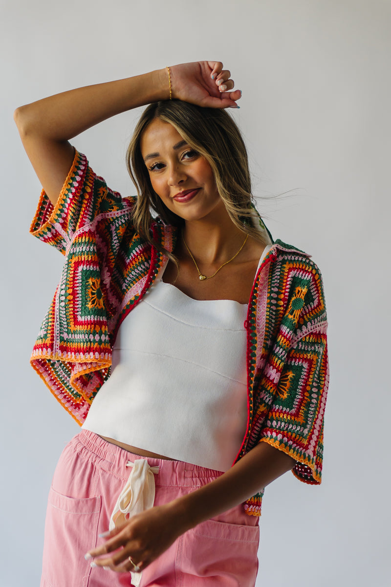 The Benny Patterned Crochet Blouse in Red Multi