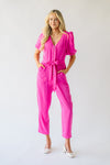 The Corson V-Neck Jumpsuit in Hot Pink