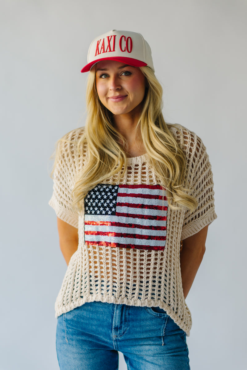 The American Flag Crochet Sweater in Oatmeal