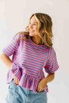 The Rayne Ruffle Hem Striped Blouse in Purple + Pink
