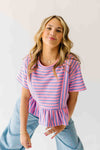 The Rayne Ruffle Hem Striped Blouse in Purple + Pink