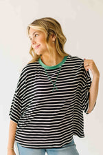 The Ovard Striped Tee in Black + Kelly Green