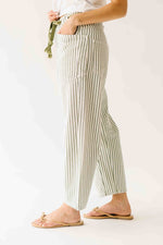 The Yorkana Eyelet Waist Barrel Jean in Striped Olive