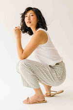 The Yorkana Eyelet Waist Barrel Jean in Striped Olive