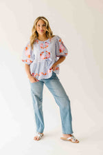 The Rozler Embroidered Blouse in Blue Gingham