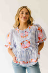 The Rozler Embroidered Blouse in Blue Gingham