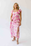 The Brennan Square Neck Floral Midi Dress in Blush Pink