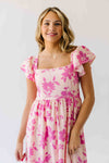 The Brennan Square Neck Floral Midi Dress in Blush Pink