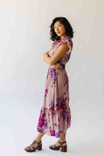 The Hunley Floral Flutter Sleeve Midi Dress in Mauve Multi