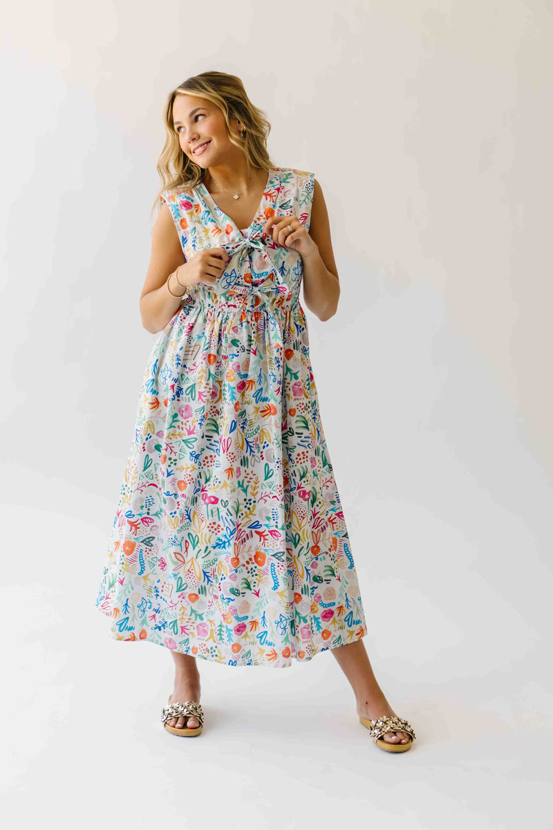 The Jaylyn Tie Front Midi Dress in Floral Multi