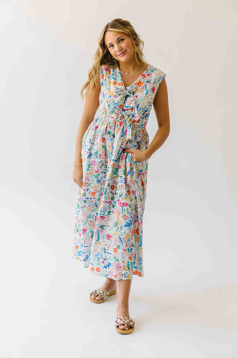 The Jaylyn Tie Front Midi Dress in Floral Multi