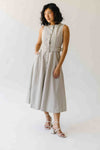 The Chesney Belted Midi Dress in Grey Stripe