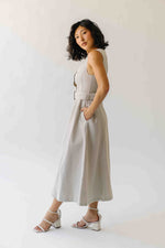 The Chesney Belted Midi Dress in Grey Stripe