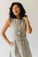 The Chesney Belted Midi Dress in Grey Stripe