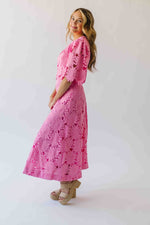 The Katie Embroidered Blouse + Skirt Set in Pink
