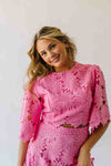 The Katie Embroidered Blouse + Skirt Set in Pink