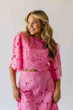 The Katie Embroidered Blouse + Skirt Set in Pink