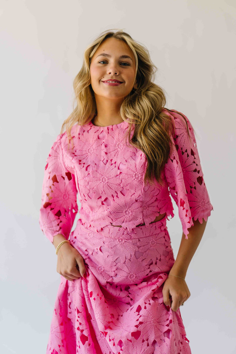 The Katie Embroidered Blouse + Skirt Set in Pink