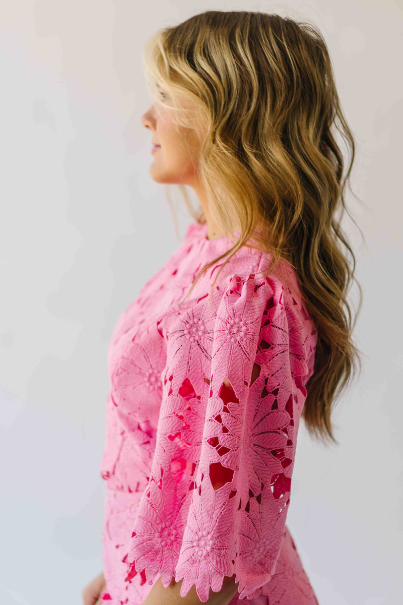The Katie Embroidered Blouse + Skirt Set in Pink
