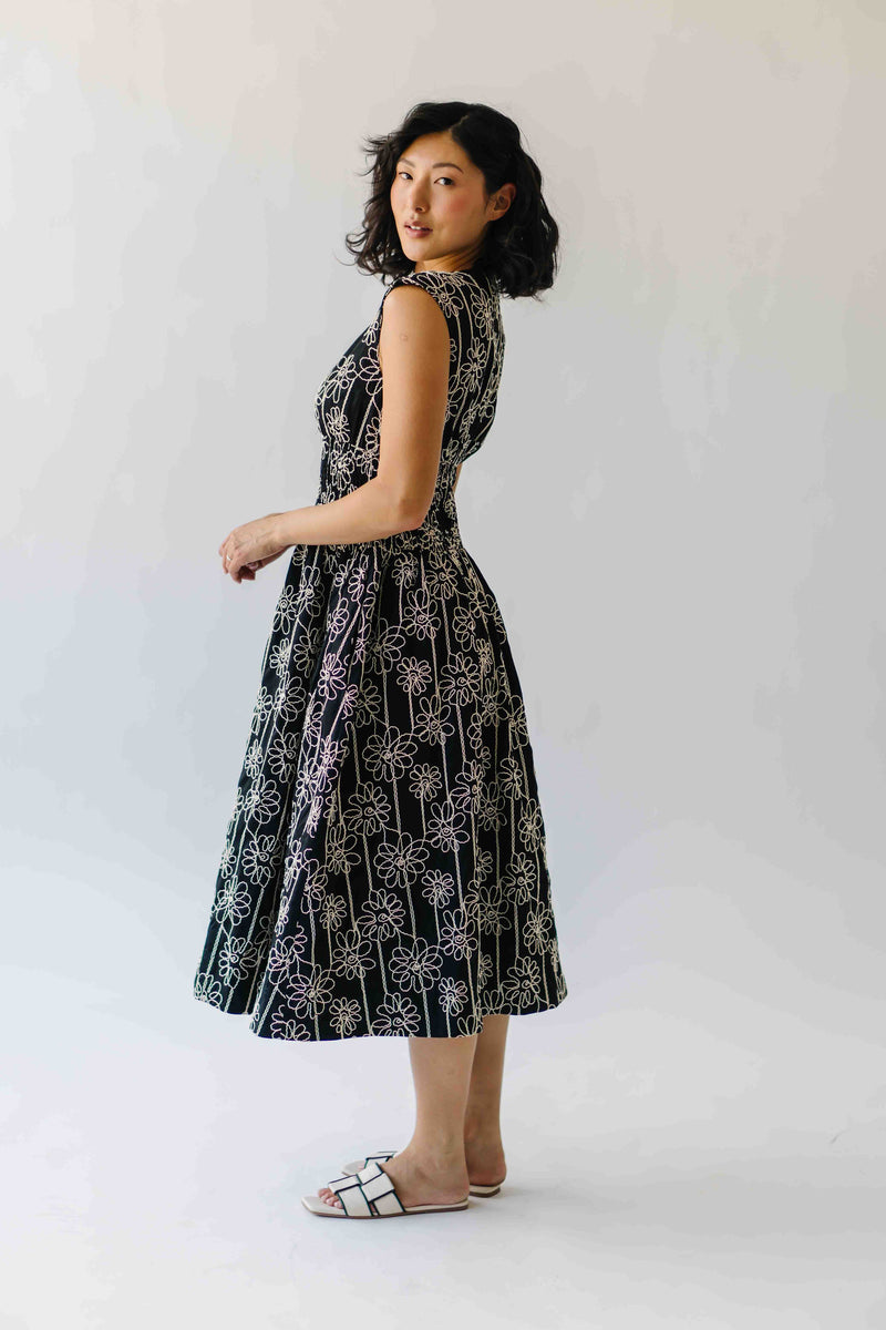The Vergara Front Zip Midi Dress in Black