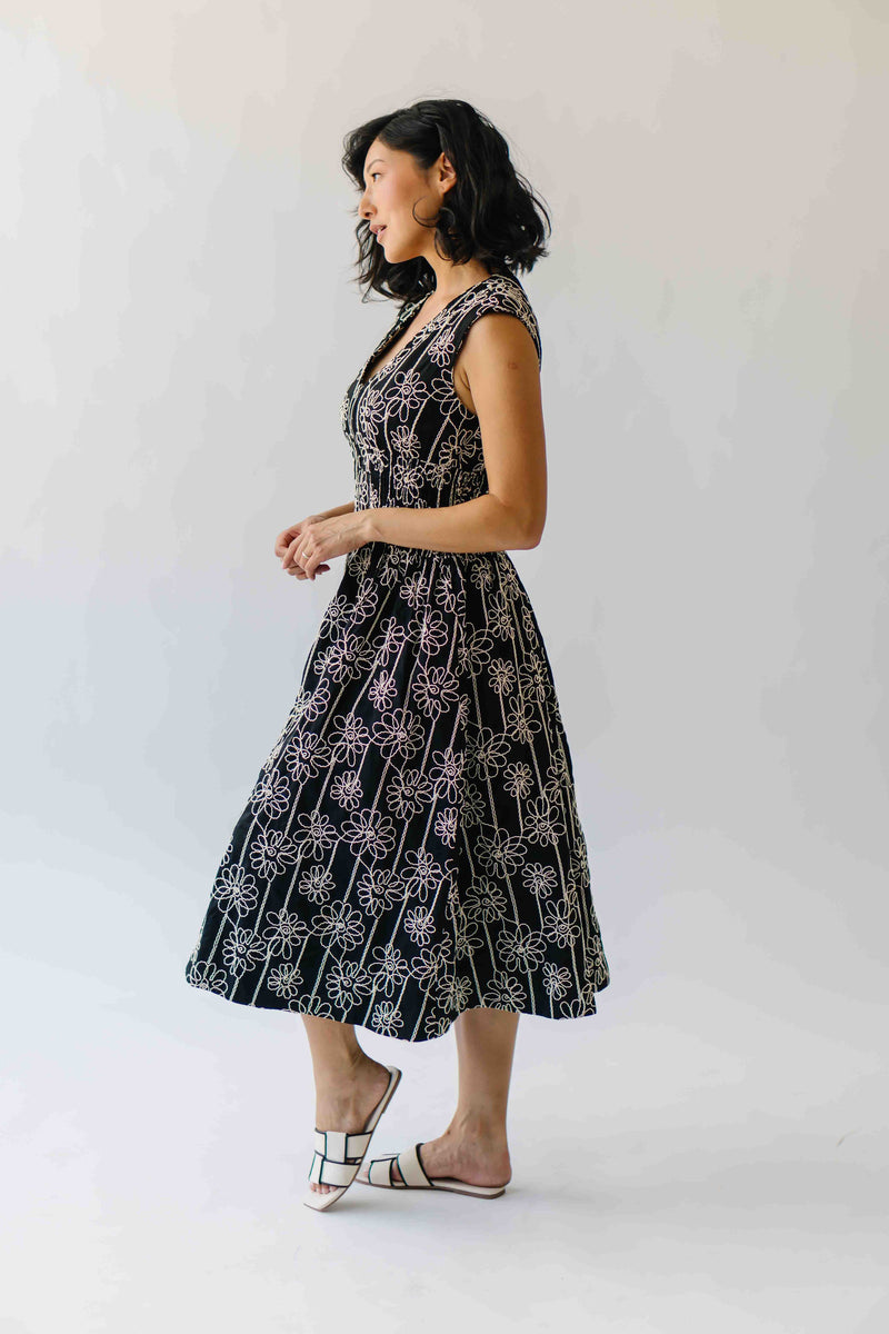 The Vergara Front Zip Midi Dress in Black