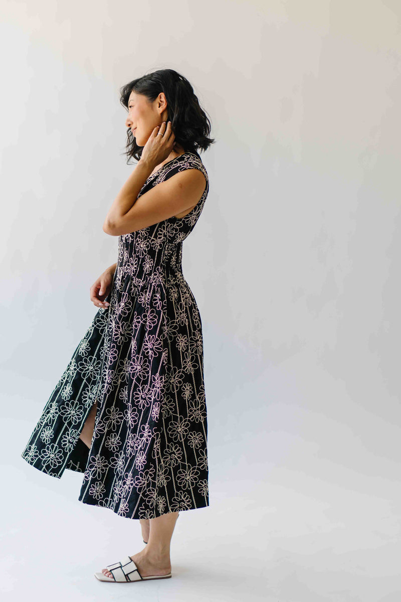 The Vergara Front Zip Midi Dress in Black