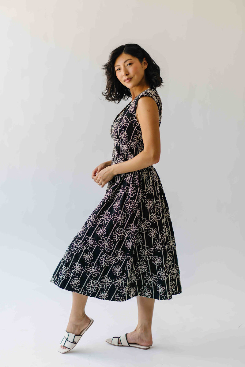 The Vergara Front Zip Midi Dress in Black