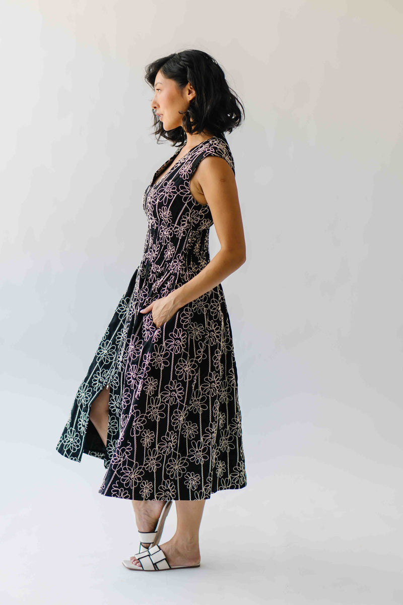 The Vergara Front Zip Midi Dress in Black