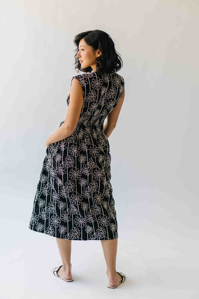 The Vergara Front Zip Midi Dress in Black