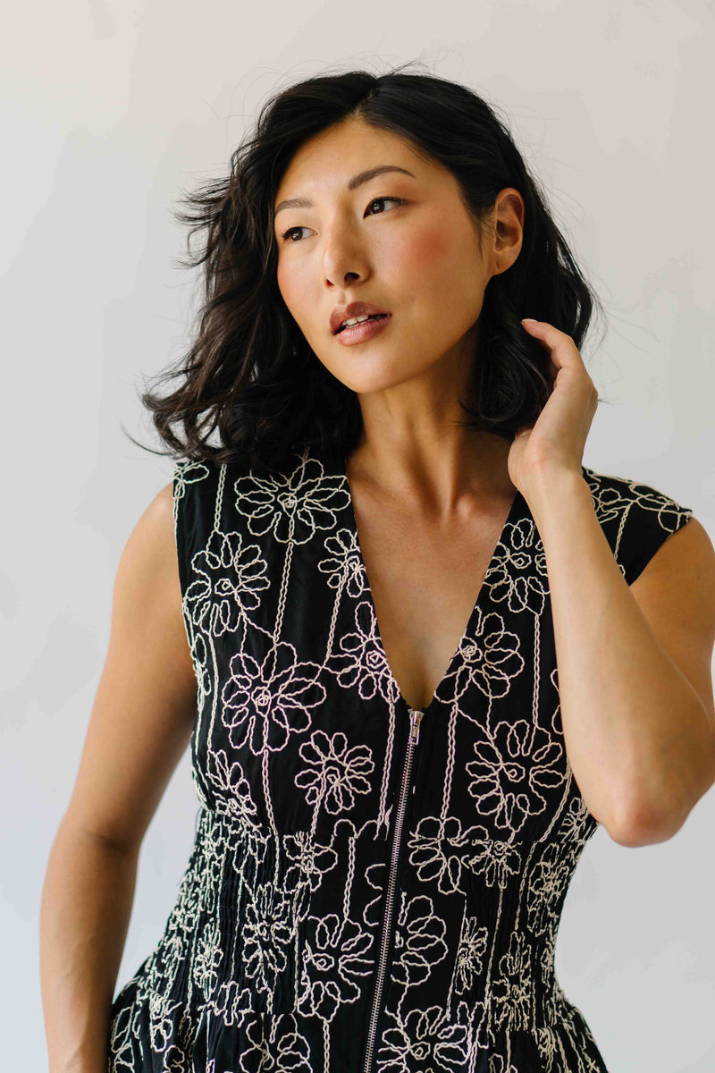 The Vergara Front Zip Midi Dress in Black