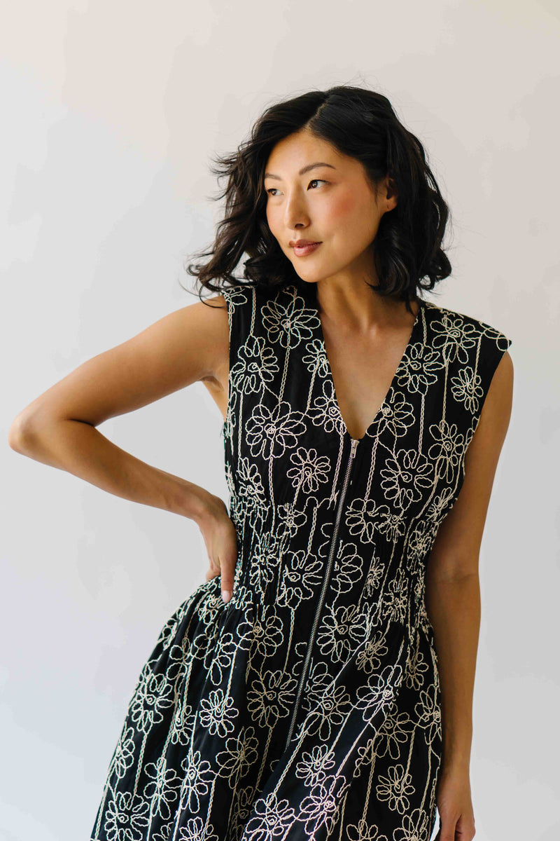 The Vergara Front Zip Midi Dress in Black