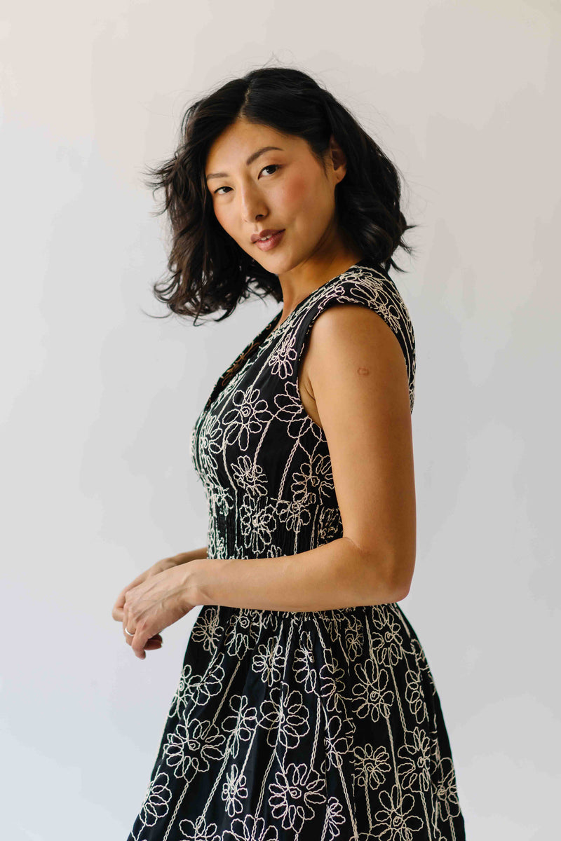 The Vergara Front Zip Midi Dress in Black