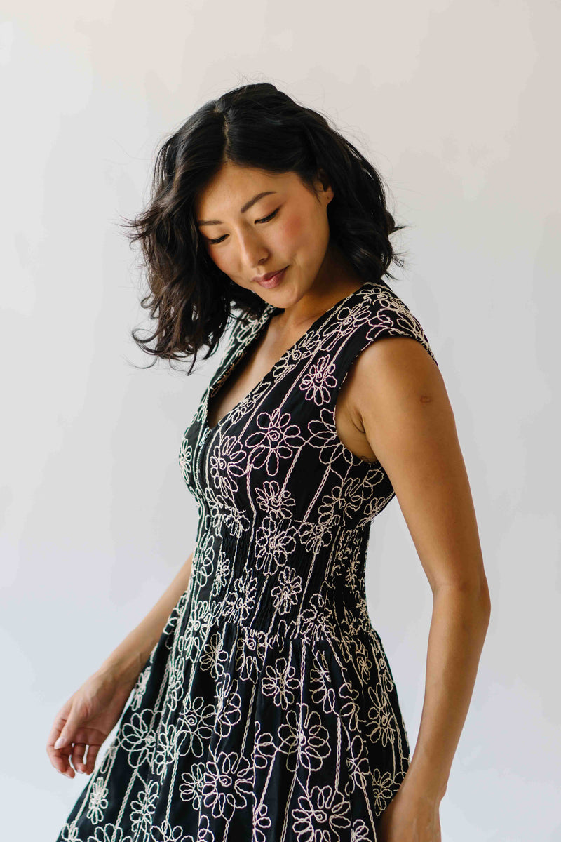 The Vergara Front Zip Midi Dress in Black
