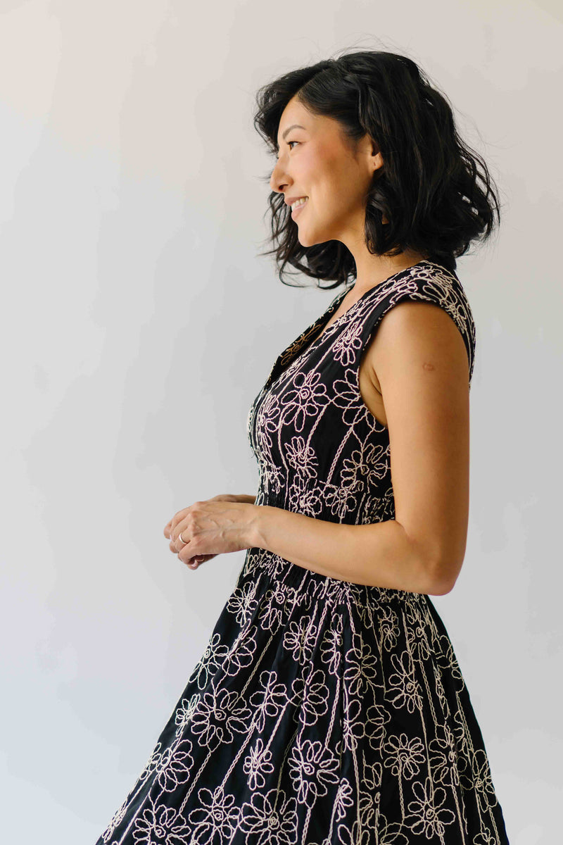 The Vergara Front Zip Midi Dress in Black