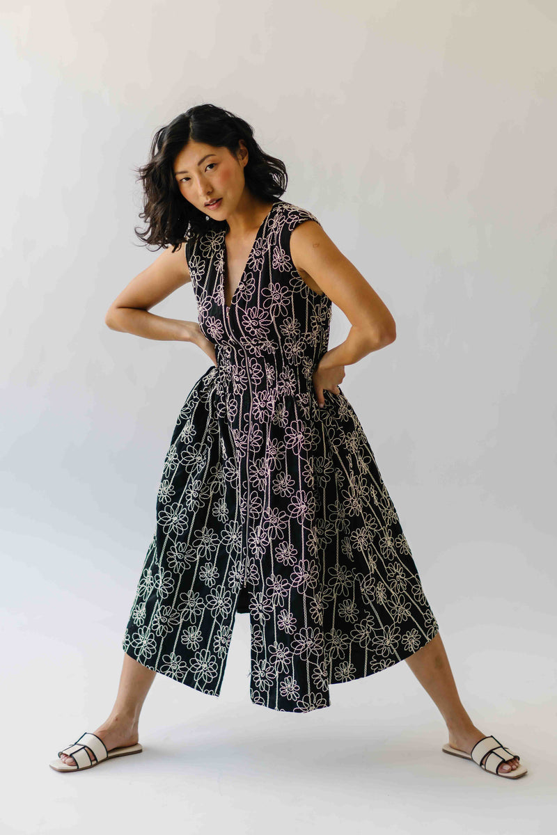 The Vergara Front Zip Midi Dress in Black