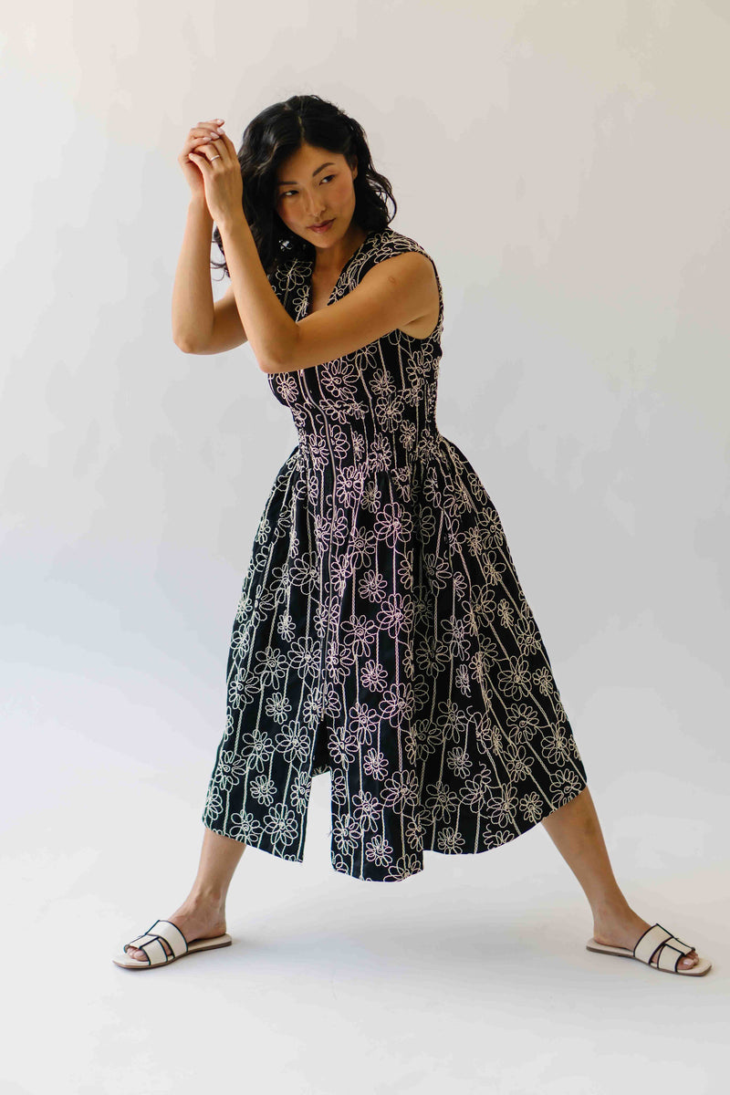 The Vergara Front Zip Midi Dress in Black