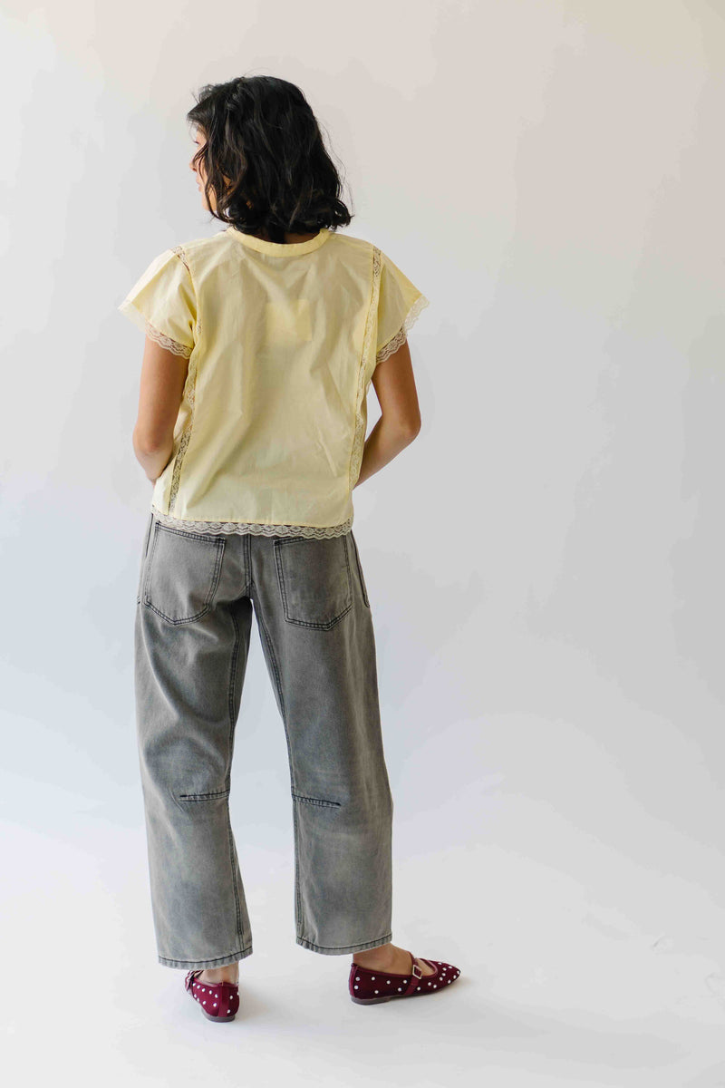 The Yorkana Eyelet Waist Barrel Jean in Grey