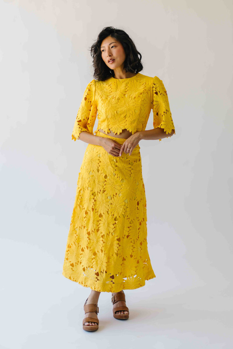 The Katie Embroidered Blouse + Skirt Set in Yellow