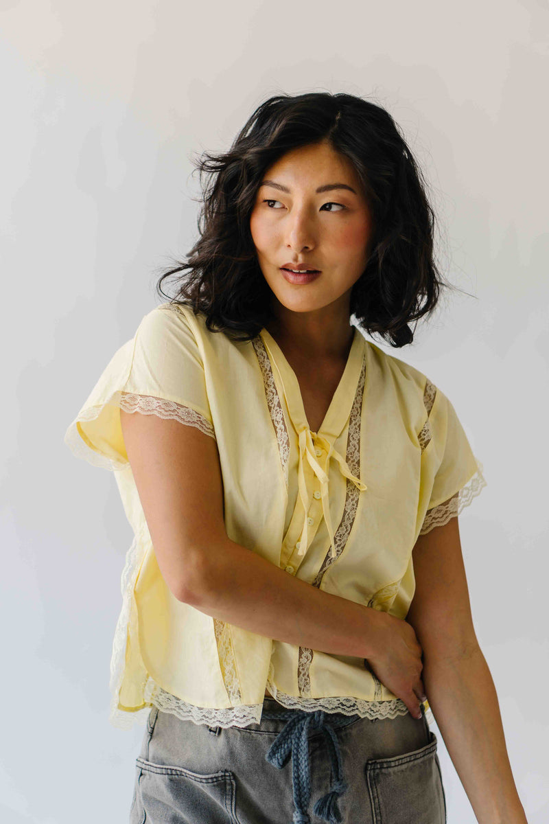 The Sanders Lace Insert Blouse in Yellow