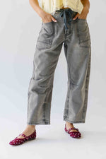 The Yorkana Eyelet Waist Barrel Jean in Grey