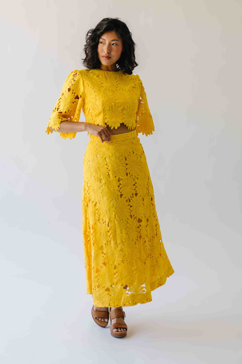 The Katie Embroidered Blouse + Skirt Set in Yellow