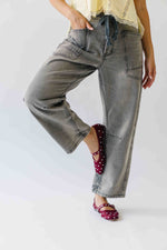 The Yorkana Eyelet Waist Barrel Jean in Grey